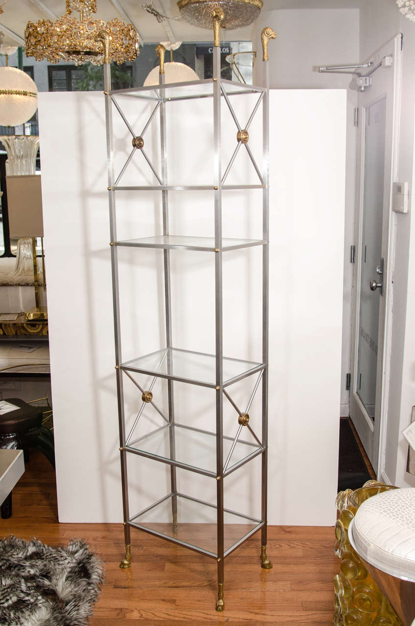 Pair of brushed nickel and brass etageres at 1stDibs