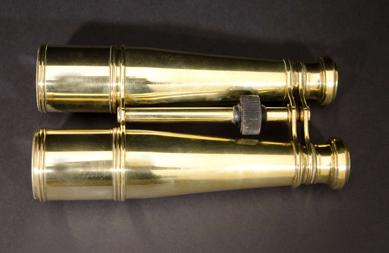 19th Century Polished Brass Telescoping Binoculars By H. Hughs & Sons For Sale