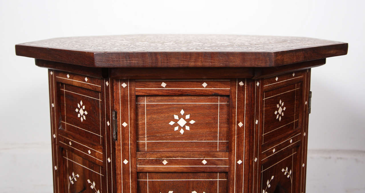 Anglo-Indian Anglo Indian folding Rosewood Ivory Inlaid Octagonal Side Table.