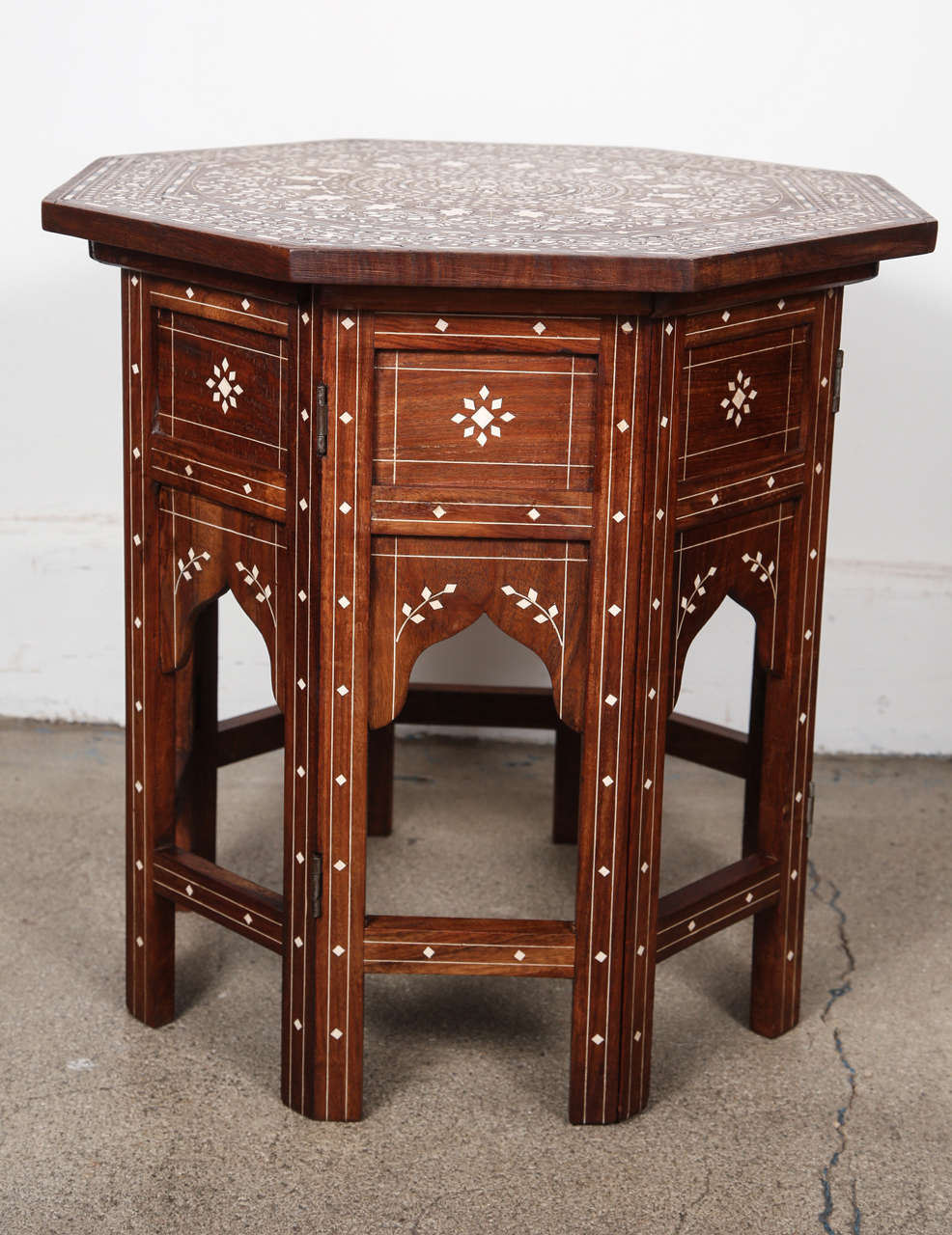 Anglo Indian folding Rosewood Ivory Inlaid Octagonal Side Table. 1