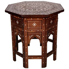 Anglo Indian folding Rosewood Ivory Inlaid Octagonal Side Table.