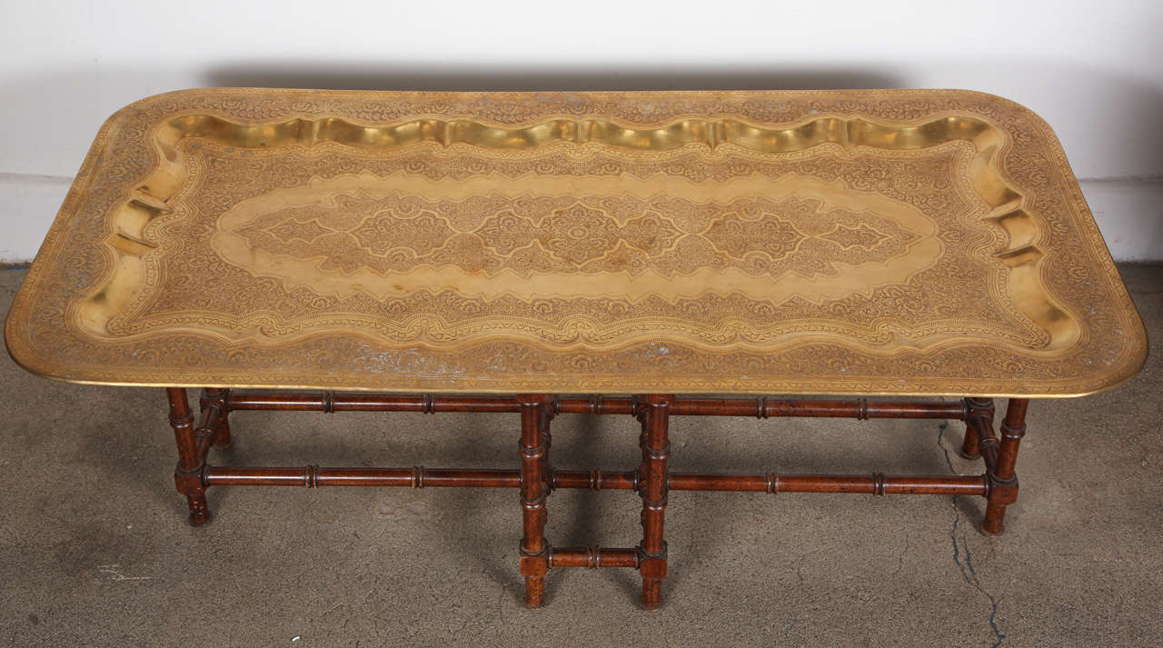 MidCentury Rectangular Brass Tray Coffee Table at 1stDibs