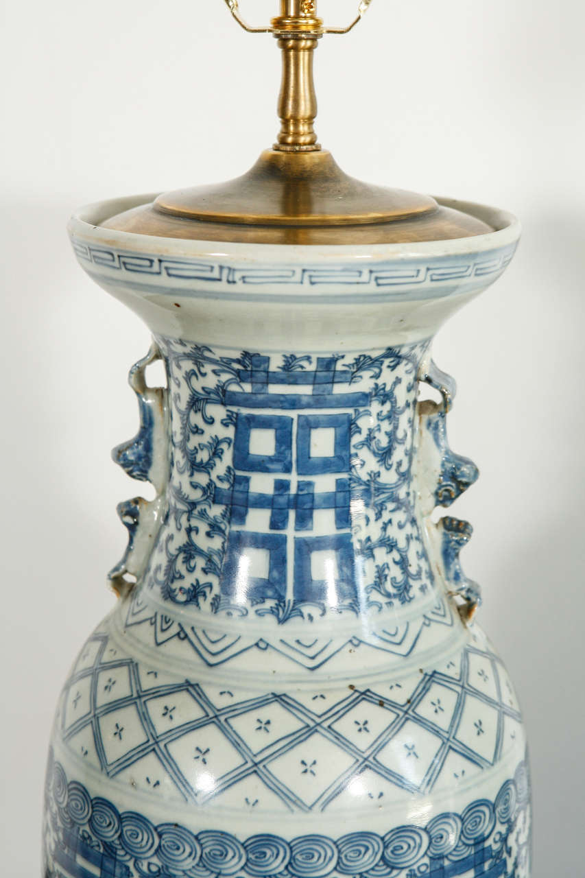 Pair of Chinese Blue and White Porcelain Table Lamps 1