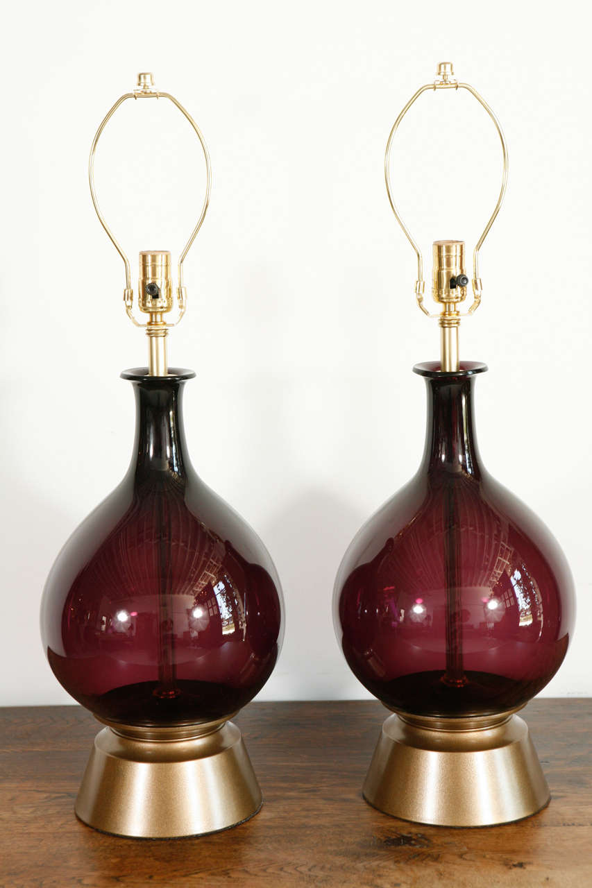 Pair of Amethyst Blown Glass Lamps