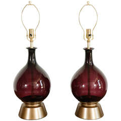 Pair of Amethyst Blown Glass Lamps