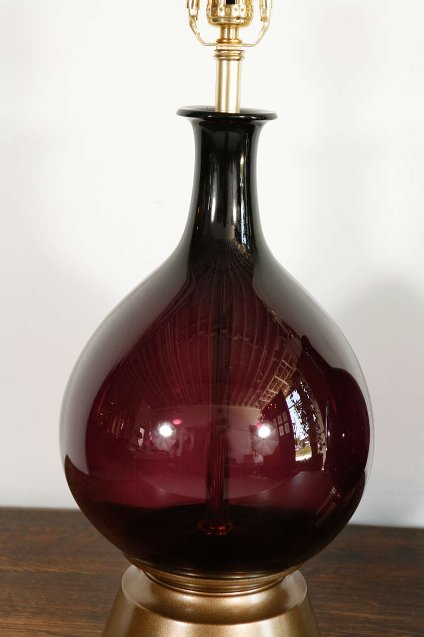 Mid-20th Century Pair of Amethyst Blown Glass Lamps