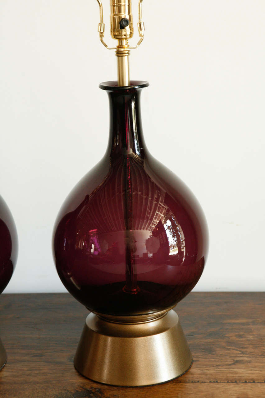 Pair of Amethyst Blown Glass Lamps 2