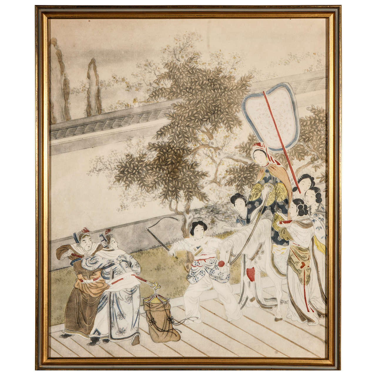 Pre-War Japanese Painting in Gold Frame  Men
