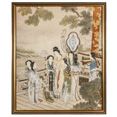 Pre-War Japanese Painting in Gold Frame  Women