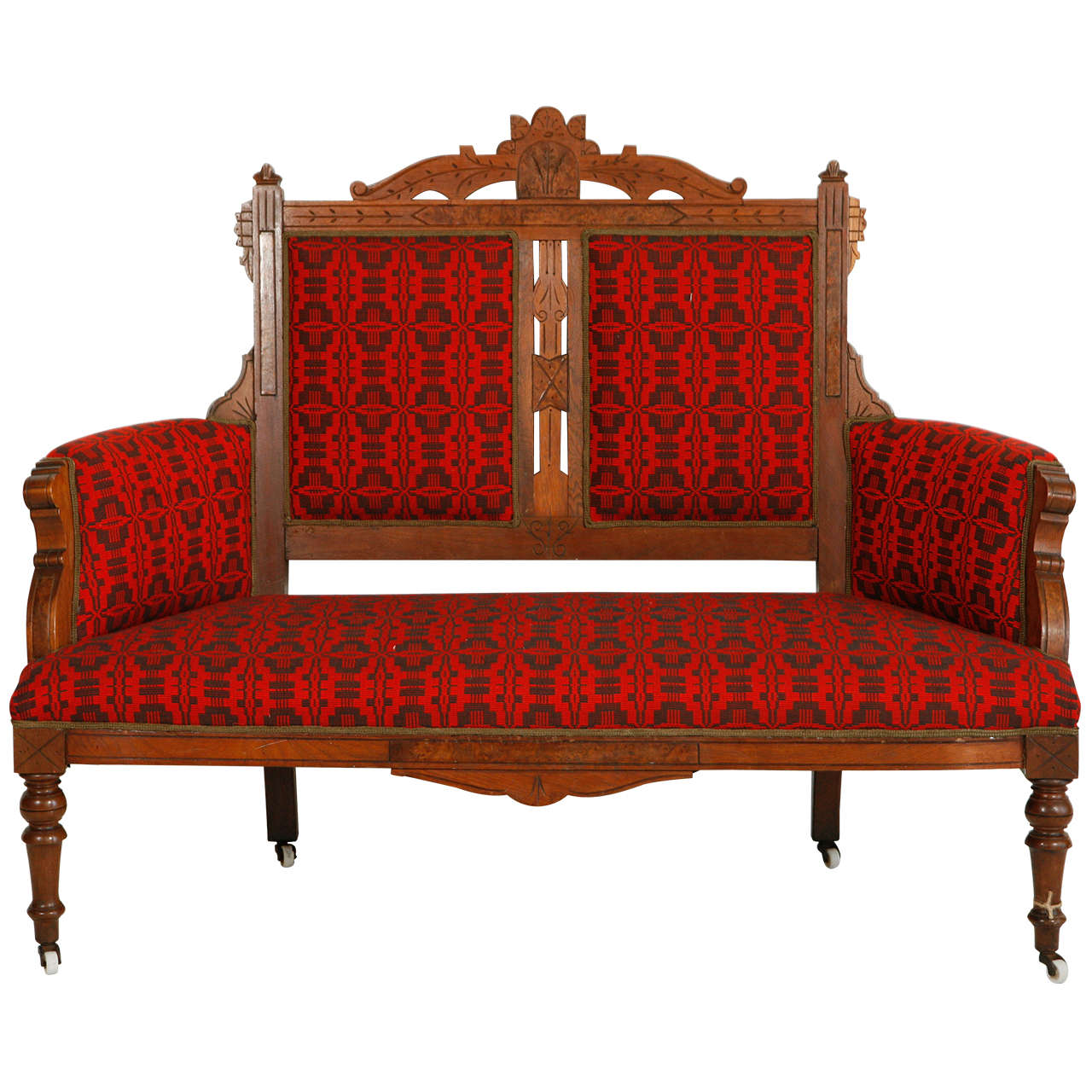 Edwardian Settee in Vintage Red African Fabric