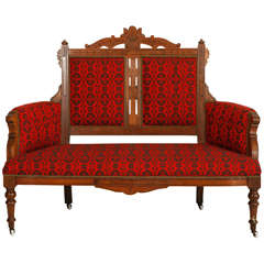 Edwardian Settee in Antique Red African Fabric