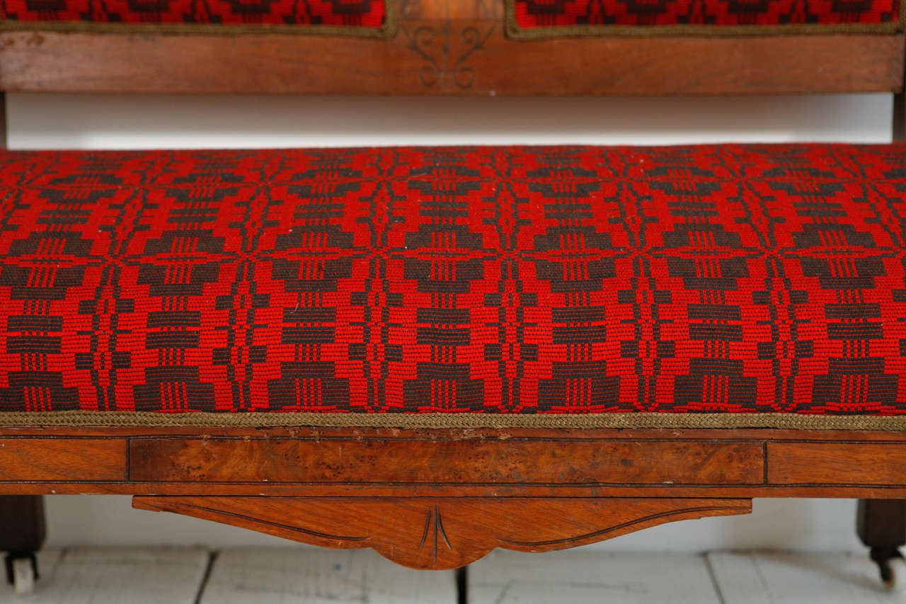 20th Century Edwardian Settee in Vintage Red African Fabric