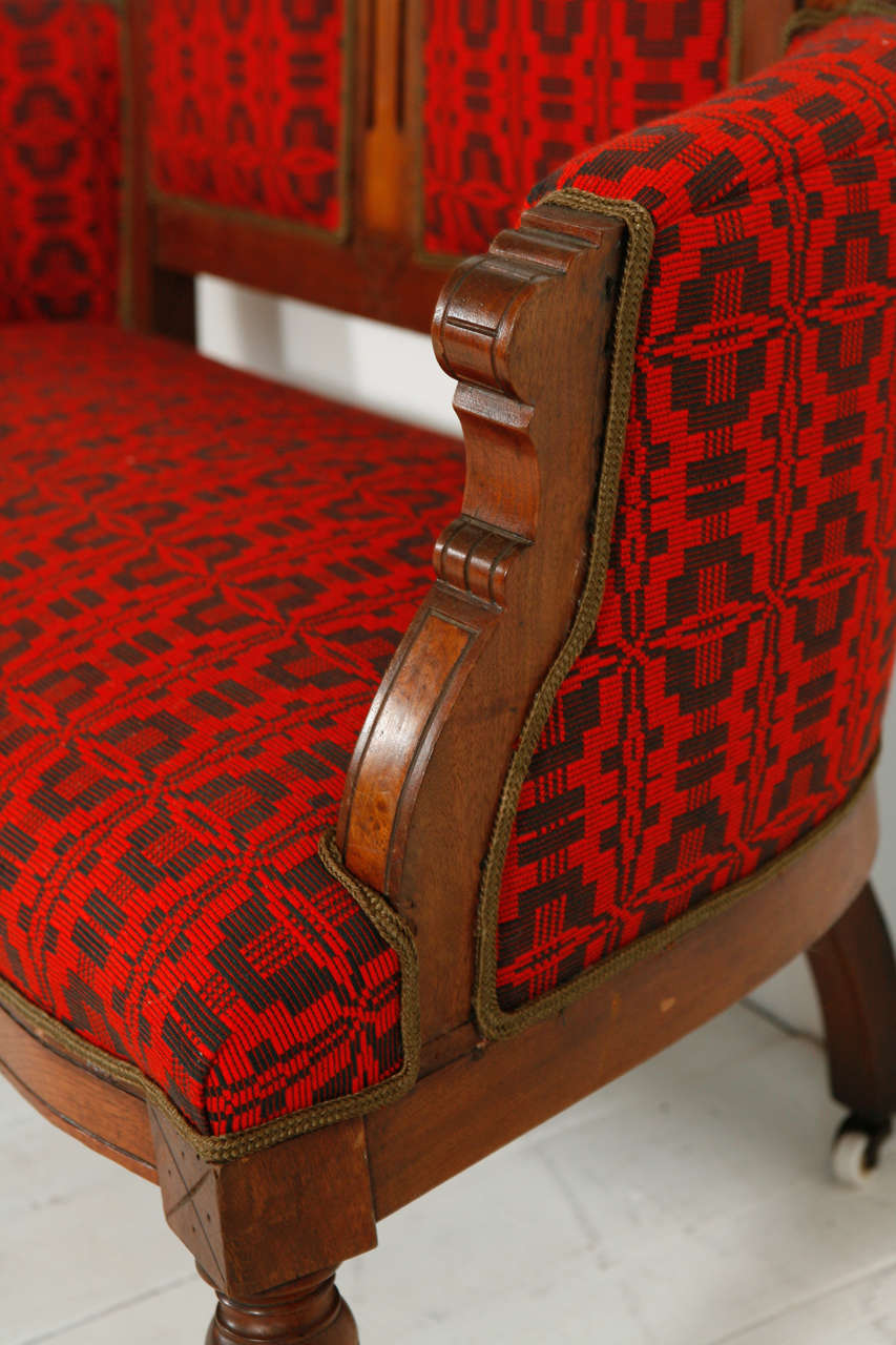 Edwardian Settee in Vintage Red African Fabric 1