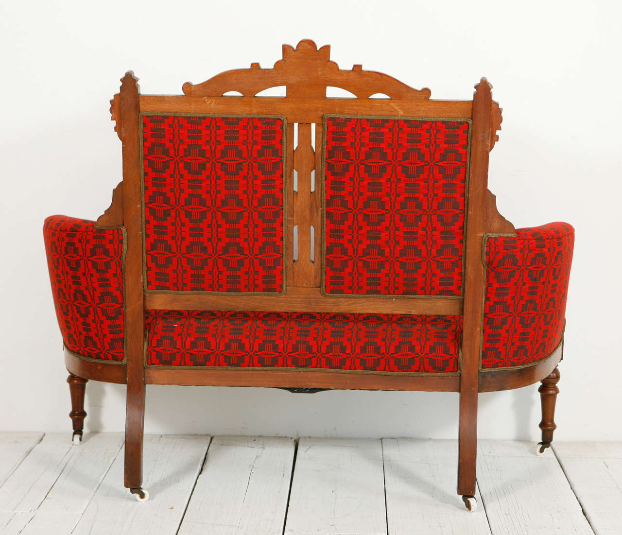 Edwardian Settee in Vintage Red African Fabric 3