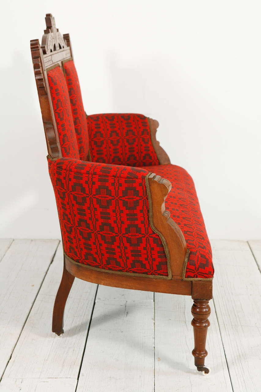 Edwardian Settee in Vintage Red African Fabric at 1stDibs