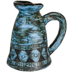 Large Blue & Black Ceramic Pitcher
