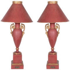 Pair of 19th-Century Metal Louis-Philippe Lamps with Original Matching Shades