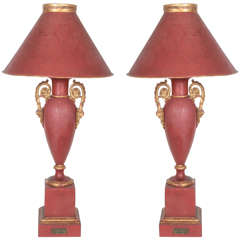 Pair of 19th-Century Metal Louis-Philippe Lamps with Original Matching Shades