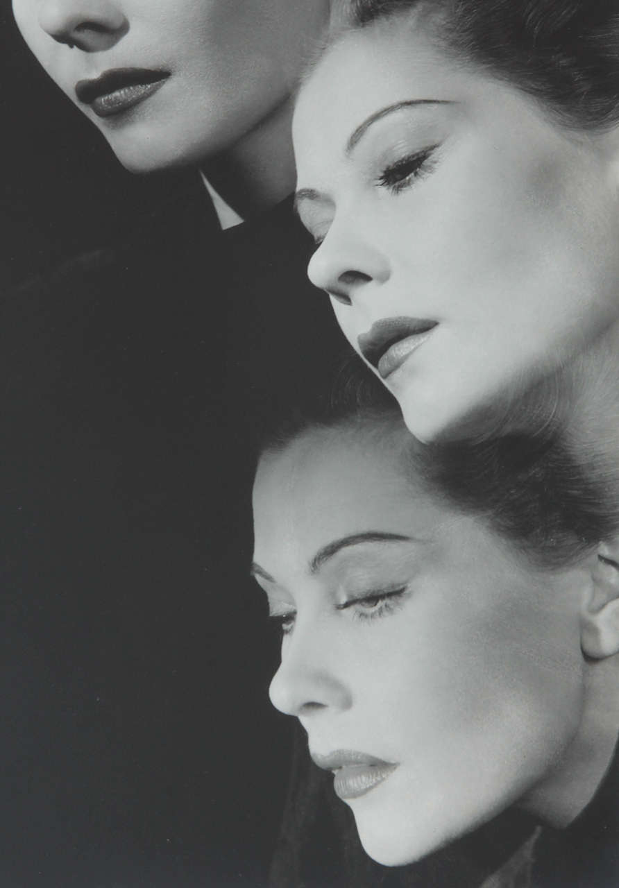 This photograph by George Platt Lynes is unusual for having three exposures of the Russian princess Natalie Paley, the celebrated beauty, and the wife of Paris couturier Lucien Lelong. It bears the photographer's blind stamp on the lower-left