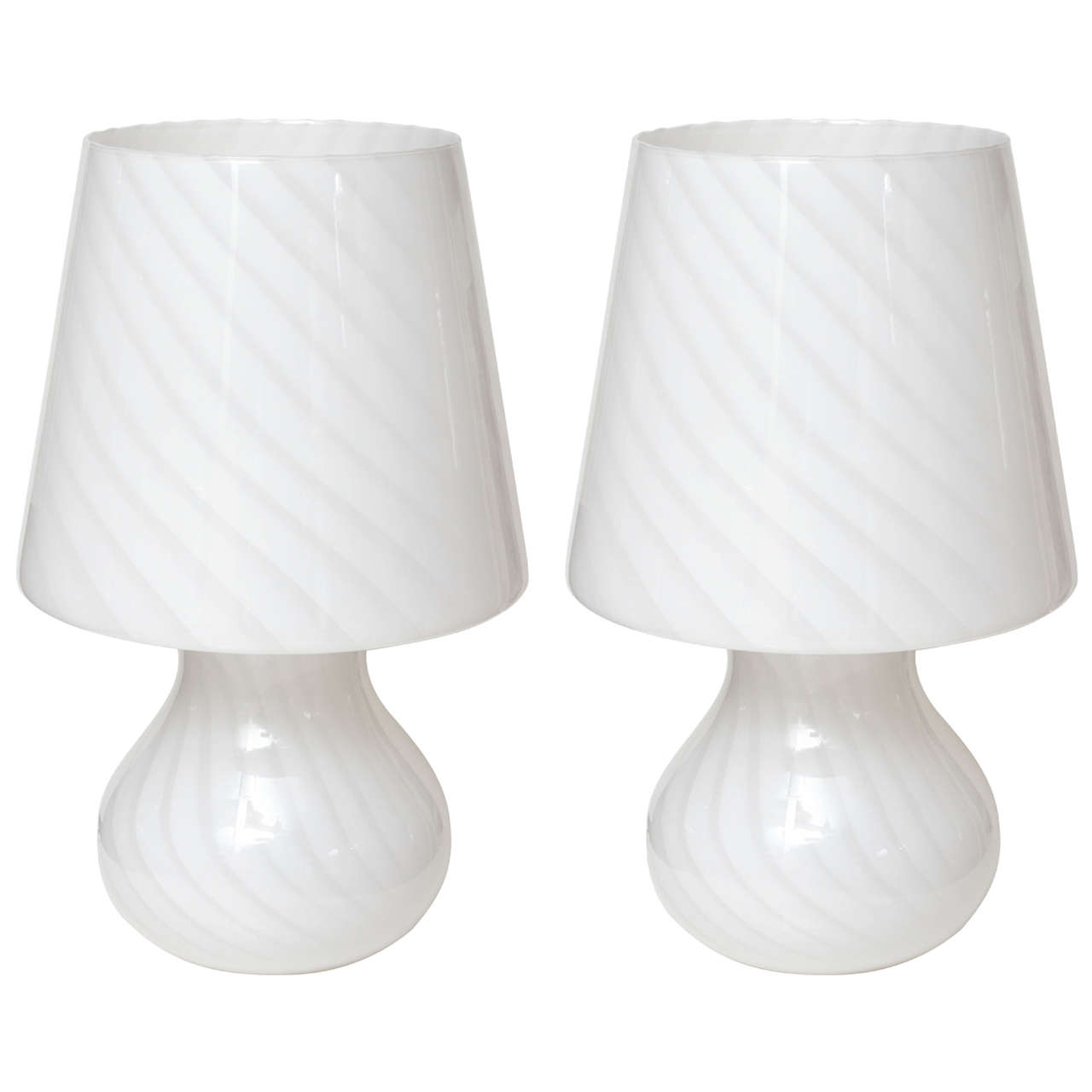 Attractive and Unusual Pair of Murano White Glass Lamps For Sale