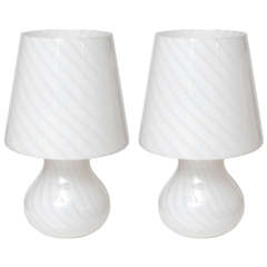 Attractive and Unusual Pair of Murano White Glass Lamps