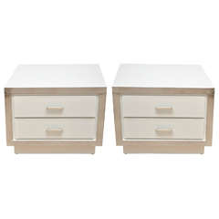 Pair of Vintage Two-Drawer Nightstands with Chrome Trim