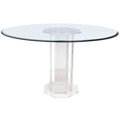 Round Vintage Lucite Breakfast or Center Table with Beveled Glass Top
