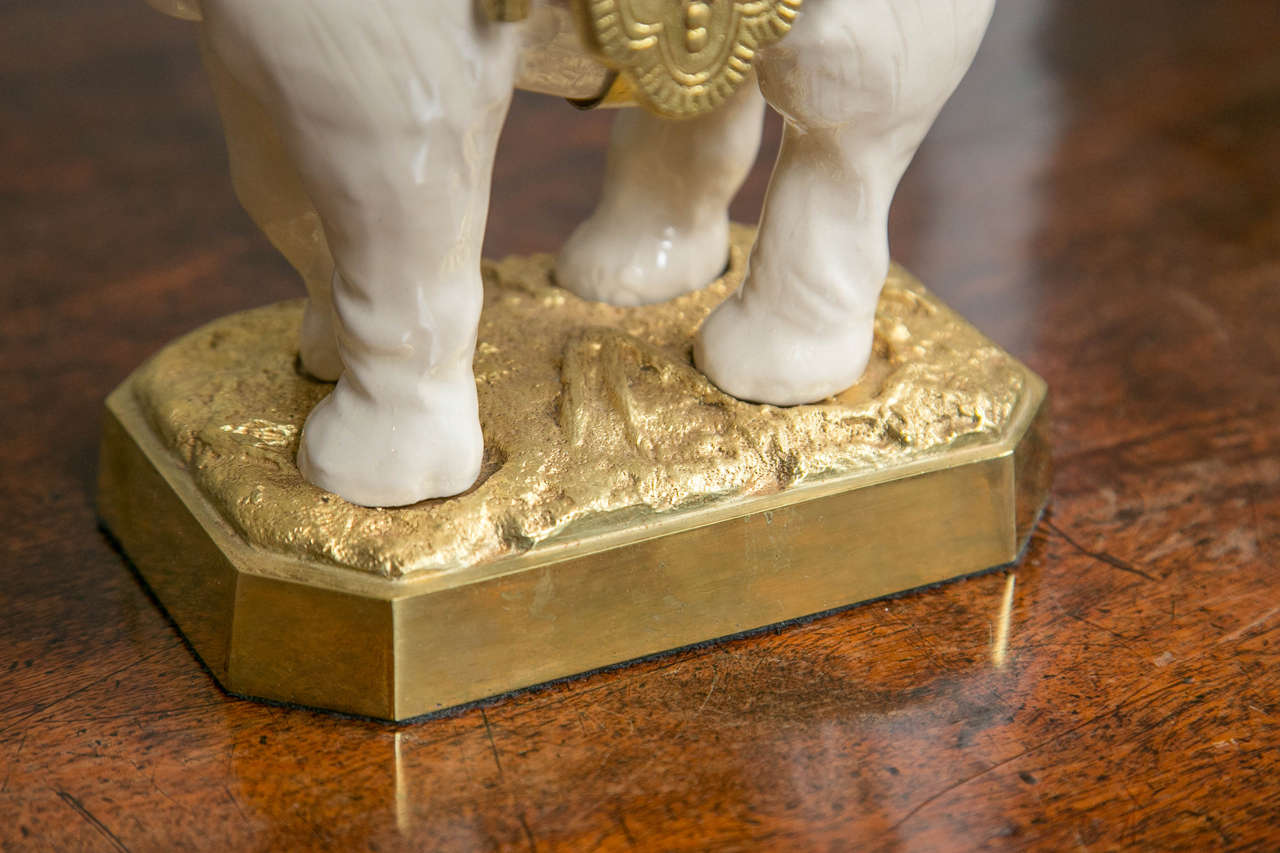 20th Century French Porcelain and Bronze Elephant Lamp
