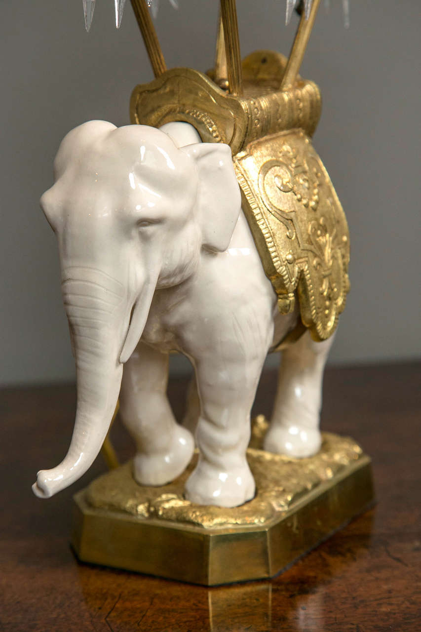 French Porcelain and Bronze Elephant Lamp 2