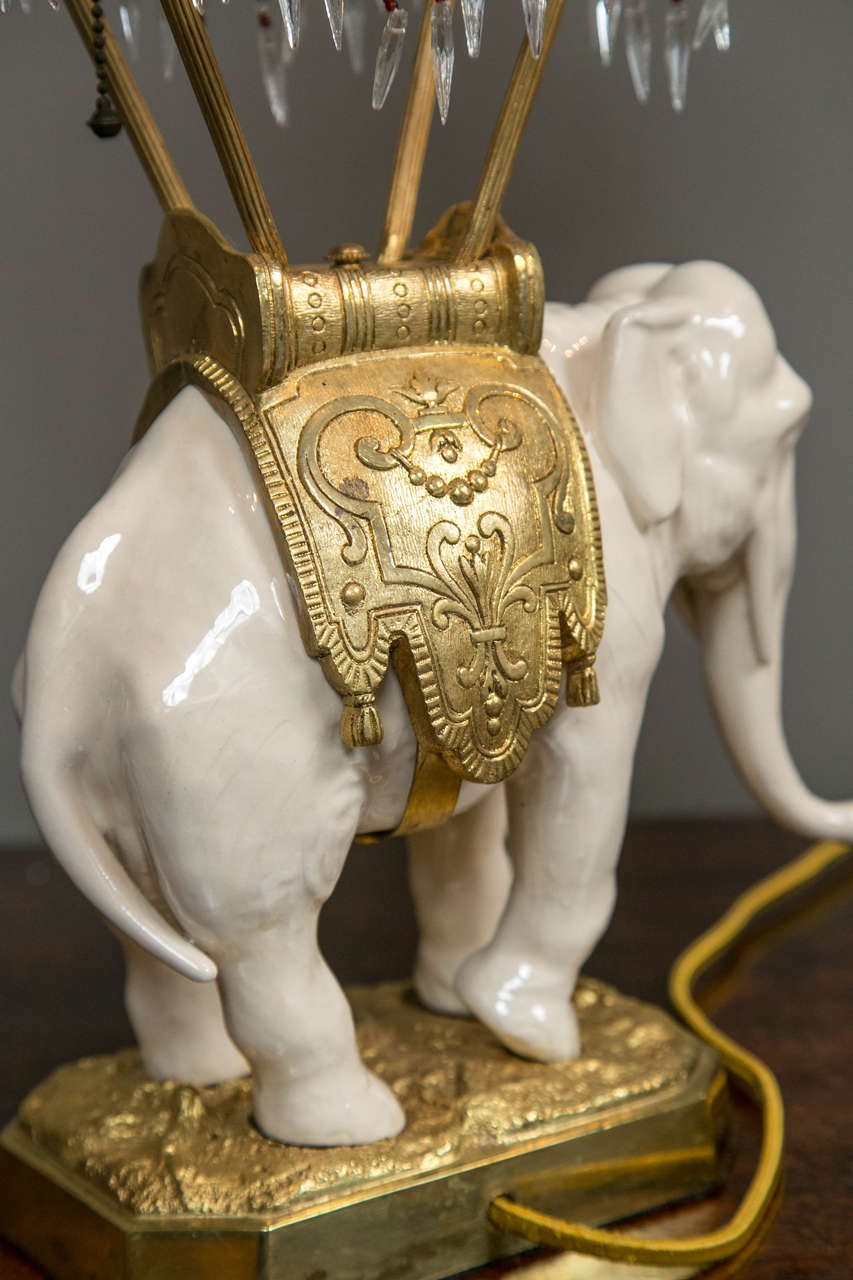 French Porcelain and Bronze Elephant Lamp 4