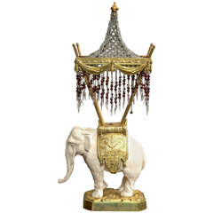 French Porcelain and Bronze Elephant Lamp