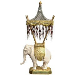 French Porcelain and Bronze Elephant Lamp