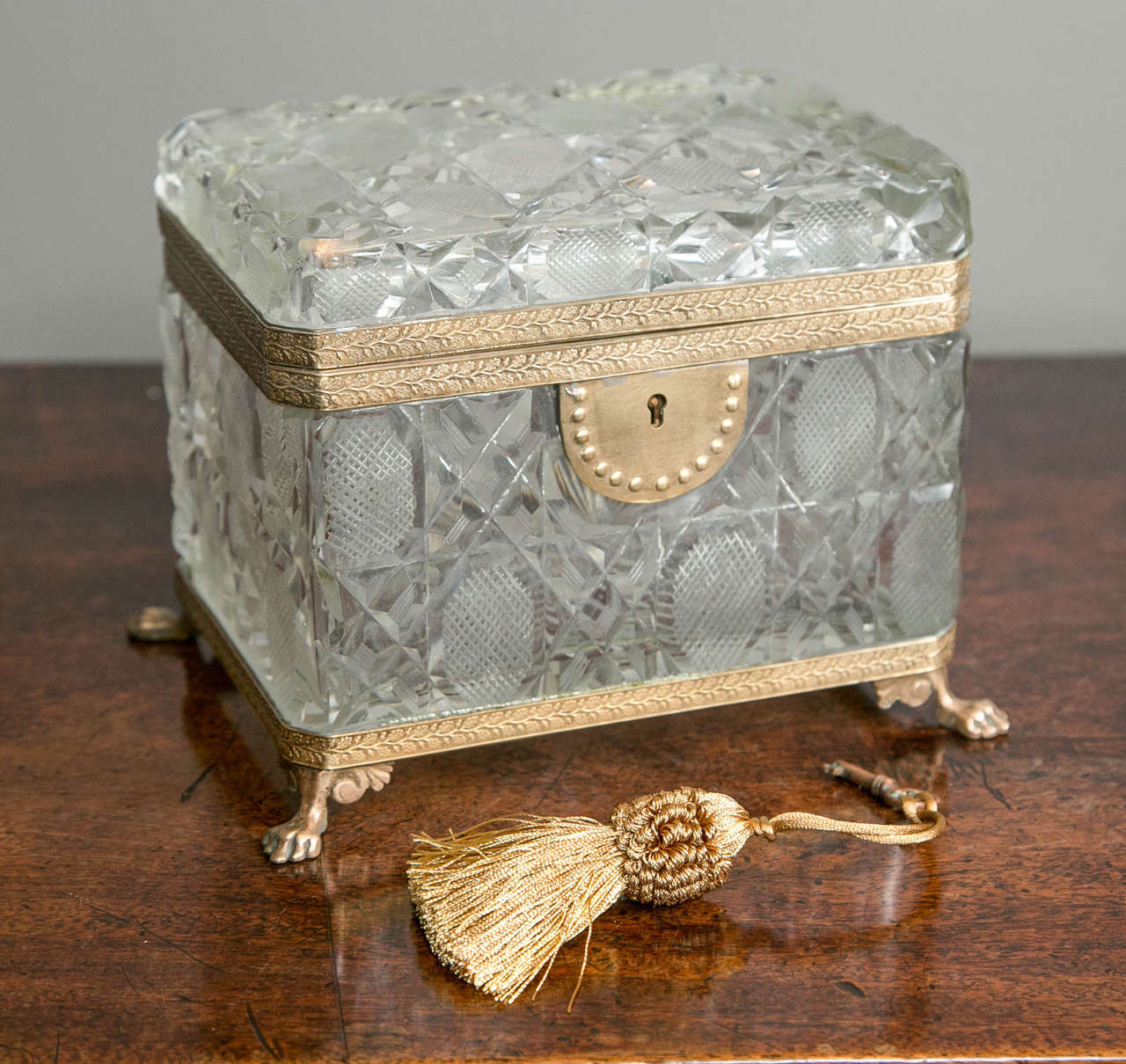 French Large Antique Cut Crystal Box