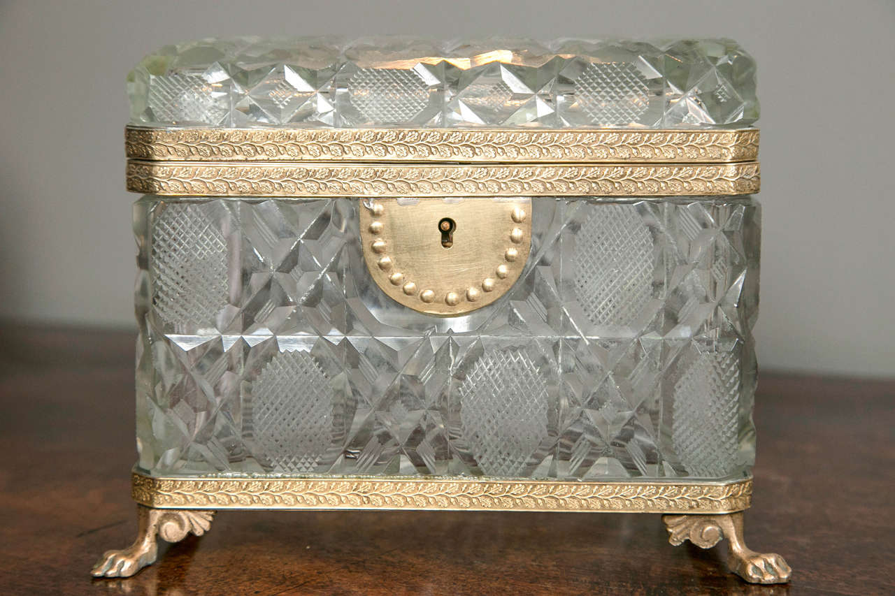 Large Antique Cut Crystal Box In Excellent Condition In Stamford, CT