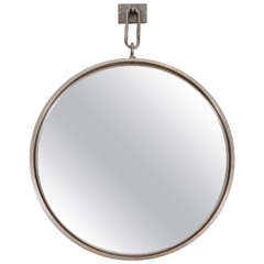 Contemporary Circular Steel Mirror with Pewter Finish