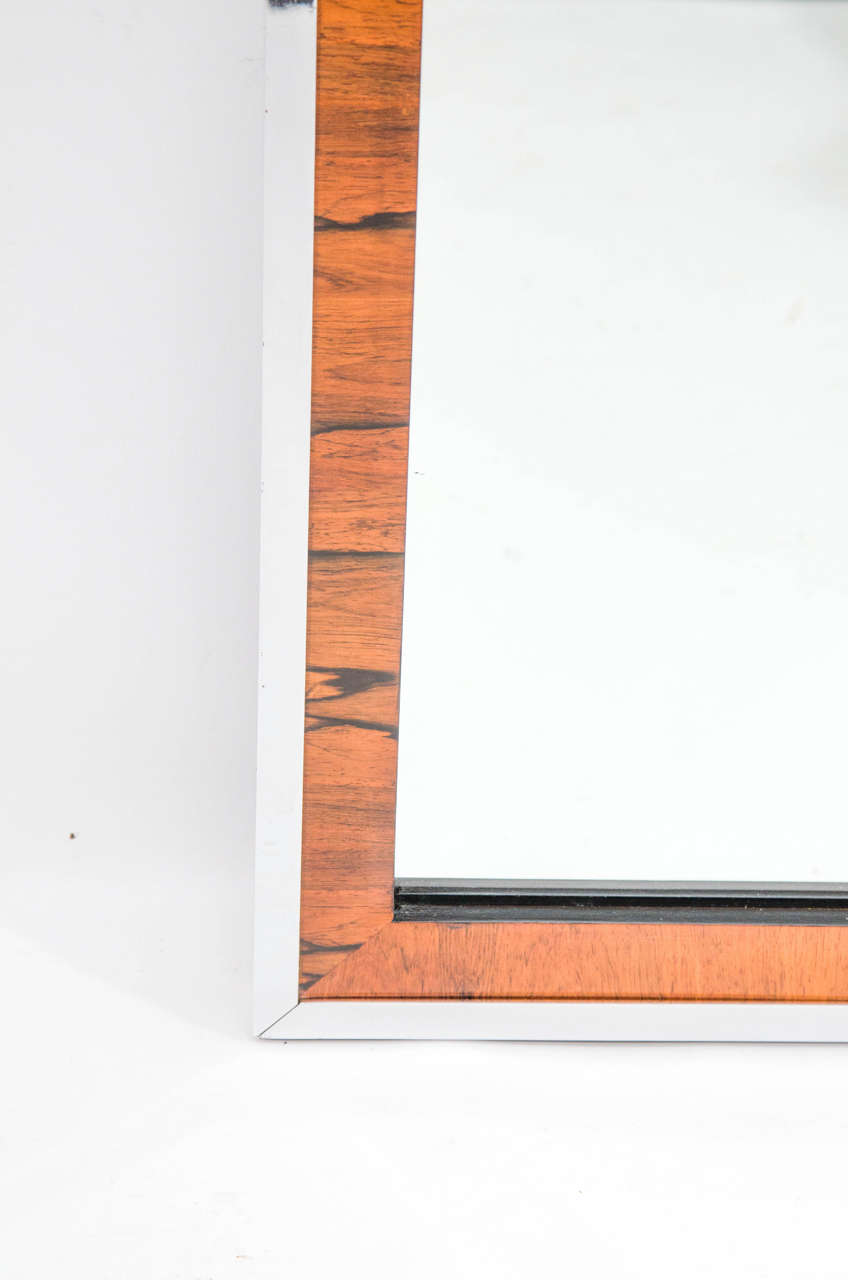 Rosewood and Chrome Wall Mirror in the Manner of Milo Baughman In Good Condition In New York, NY