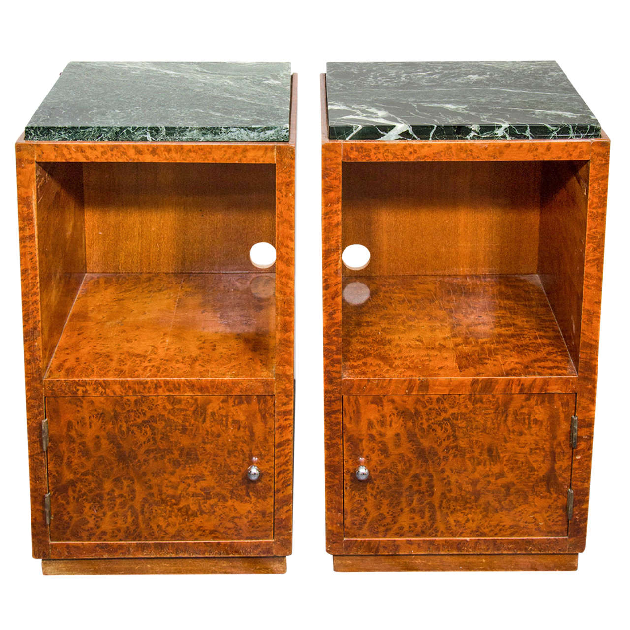 Pair of Olive Burl and Marble French Night Stands