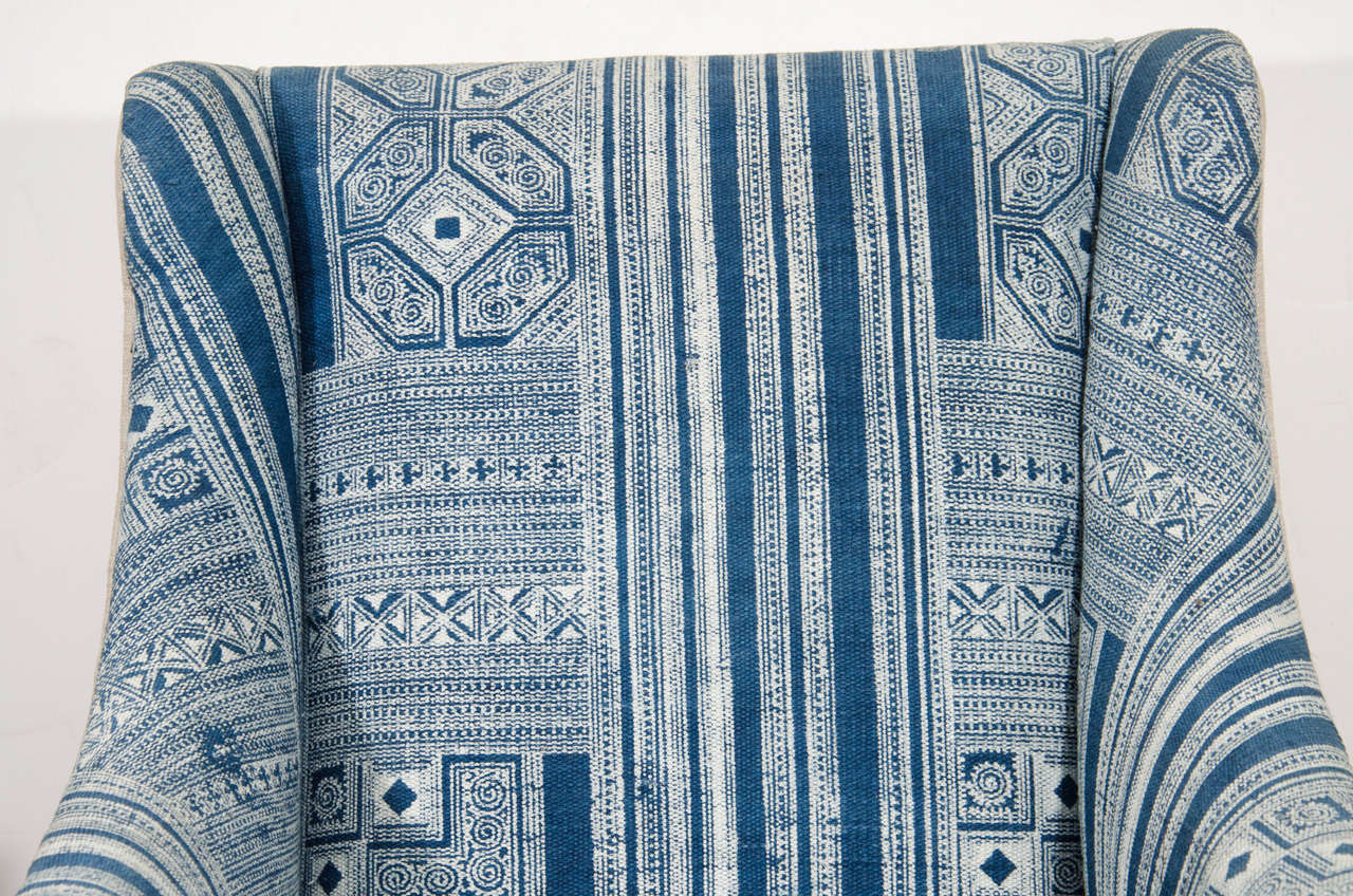 Mid-20th Century Indian Dhurrie Upholstered Blue and White Chair