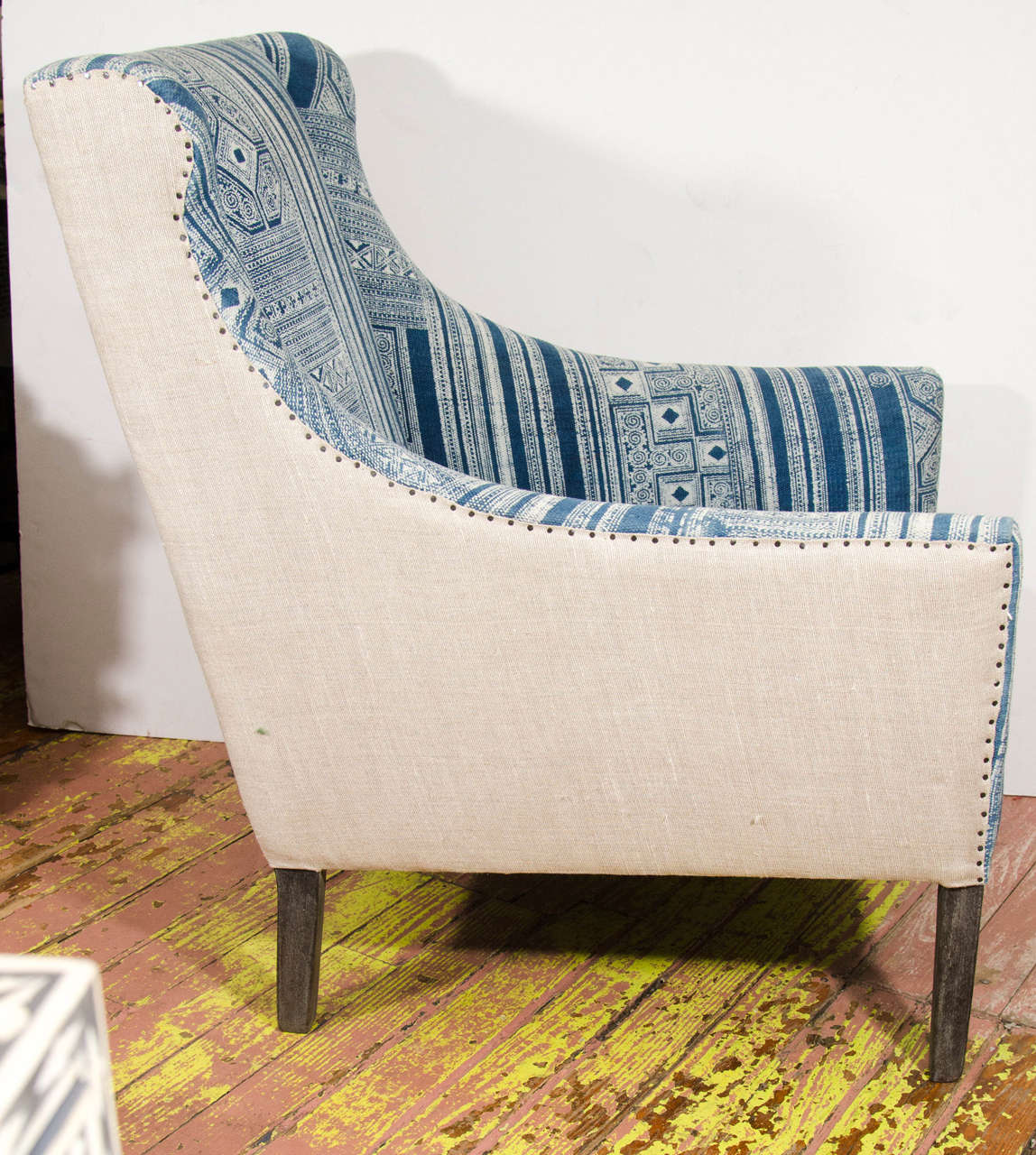 Indian Dhurrie Upholstered Blue and White Chair 1