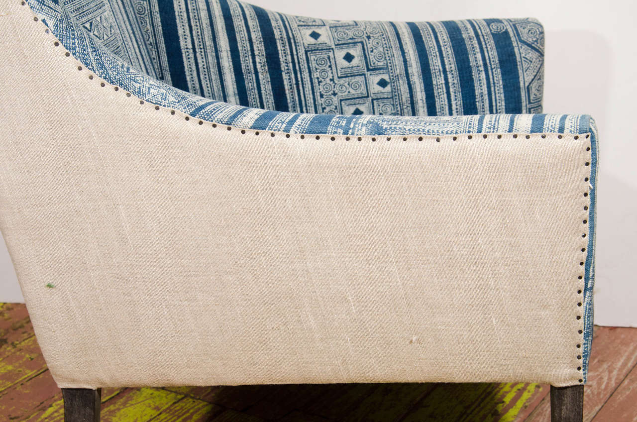Indian Dhurrie Upholstered Blue and White Chair 2