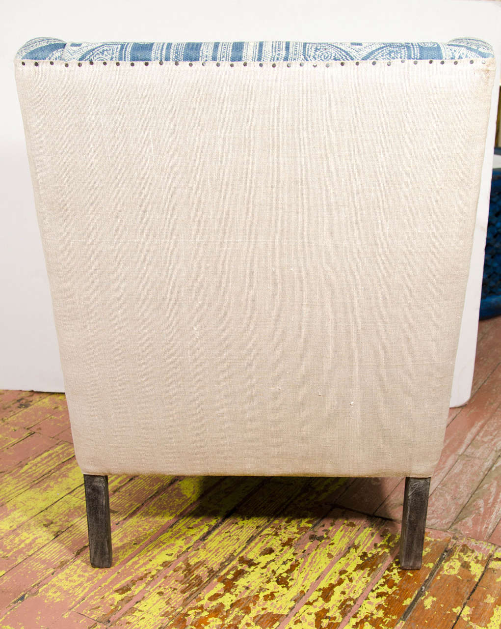 Indian Dhurrie Upholstered Blue and White Chair 3