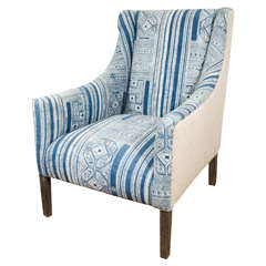 Indian Dhurrie Upholstered Blue and White Chair