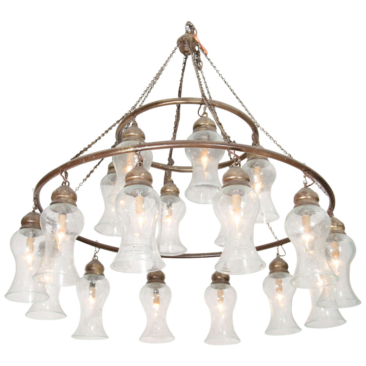Egyptian Handblown Chandelier with Clear Bell-Shaped Glass For Sale