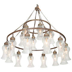 Egyptian Handblown Chandelier with Clear Bell-Shaped Glass