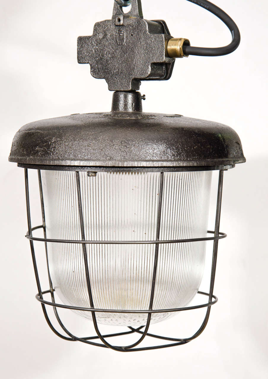 Cast Iron Cage Light with Ribbed Glass