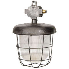 Cast Iron Cage Light with Ribbed Glass