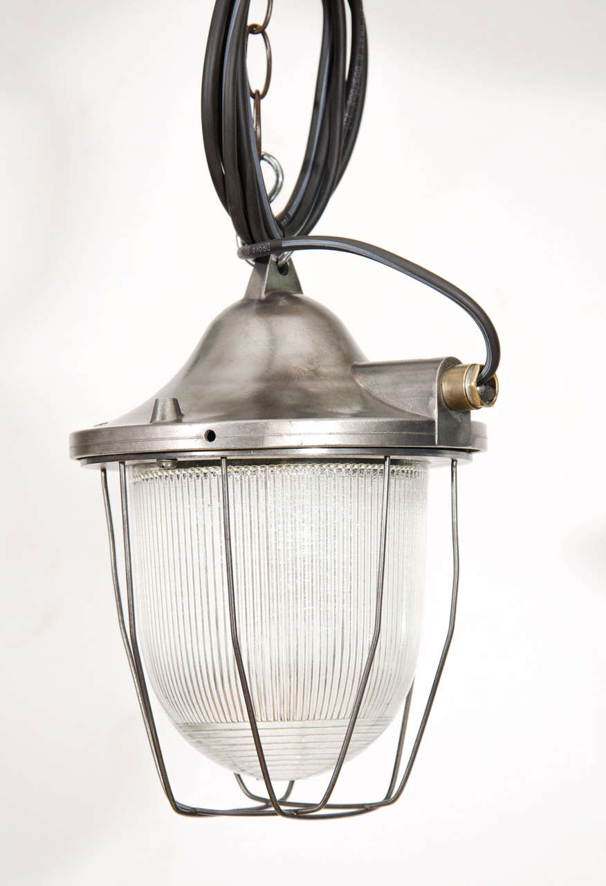 Industrial Cage Light with Ribbed Glass