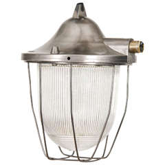 Retro Industrial Cage Light with Ribbed Glass
