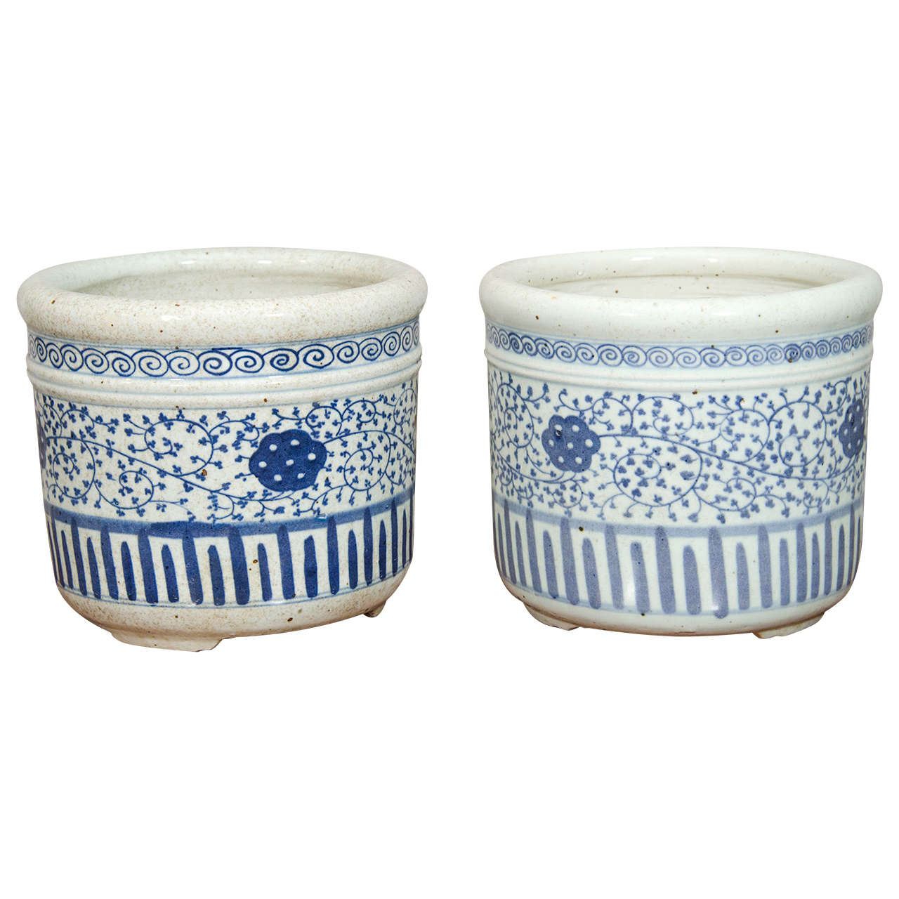 Pair of Chinese Blue and White Porcelain Planters