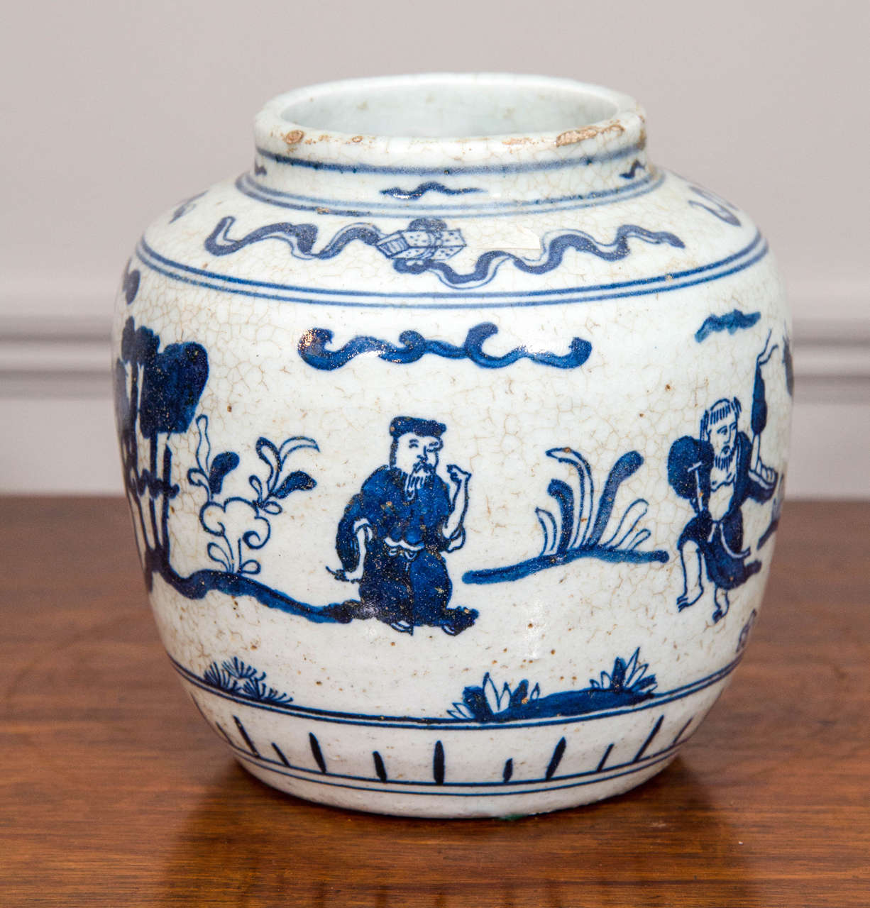 Qing Single Chinese Blue and White Porcelain Jar Decorated with Figures